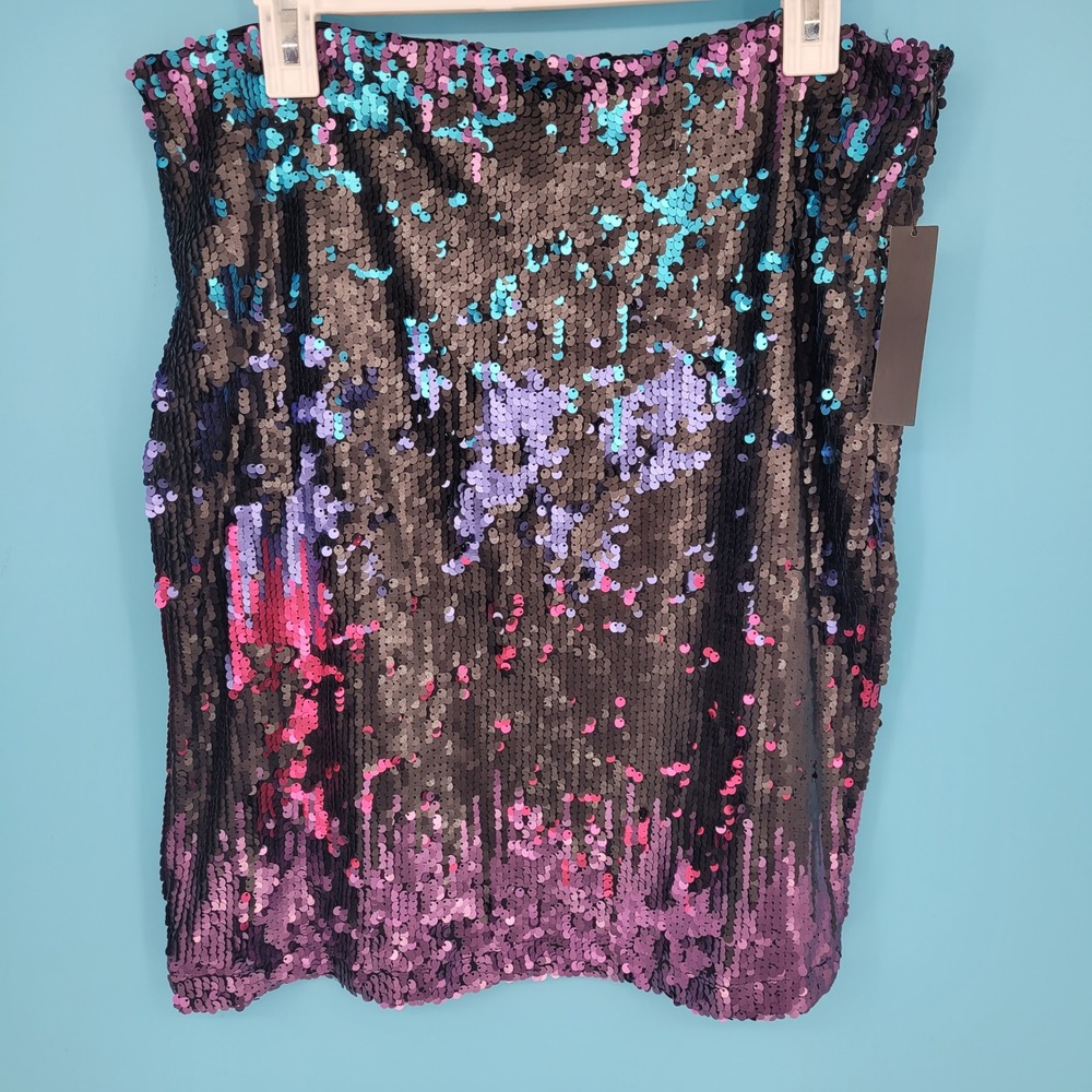 New Venus Sequin Mini Skirt Women Size 14 Party Night Out Ombre Blue Pink Purple